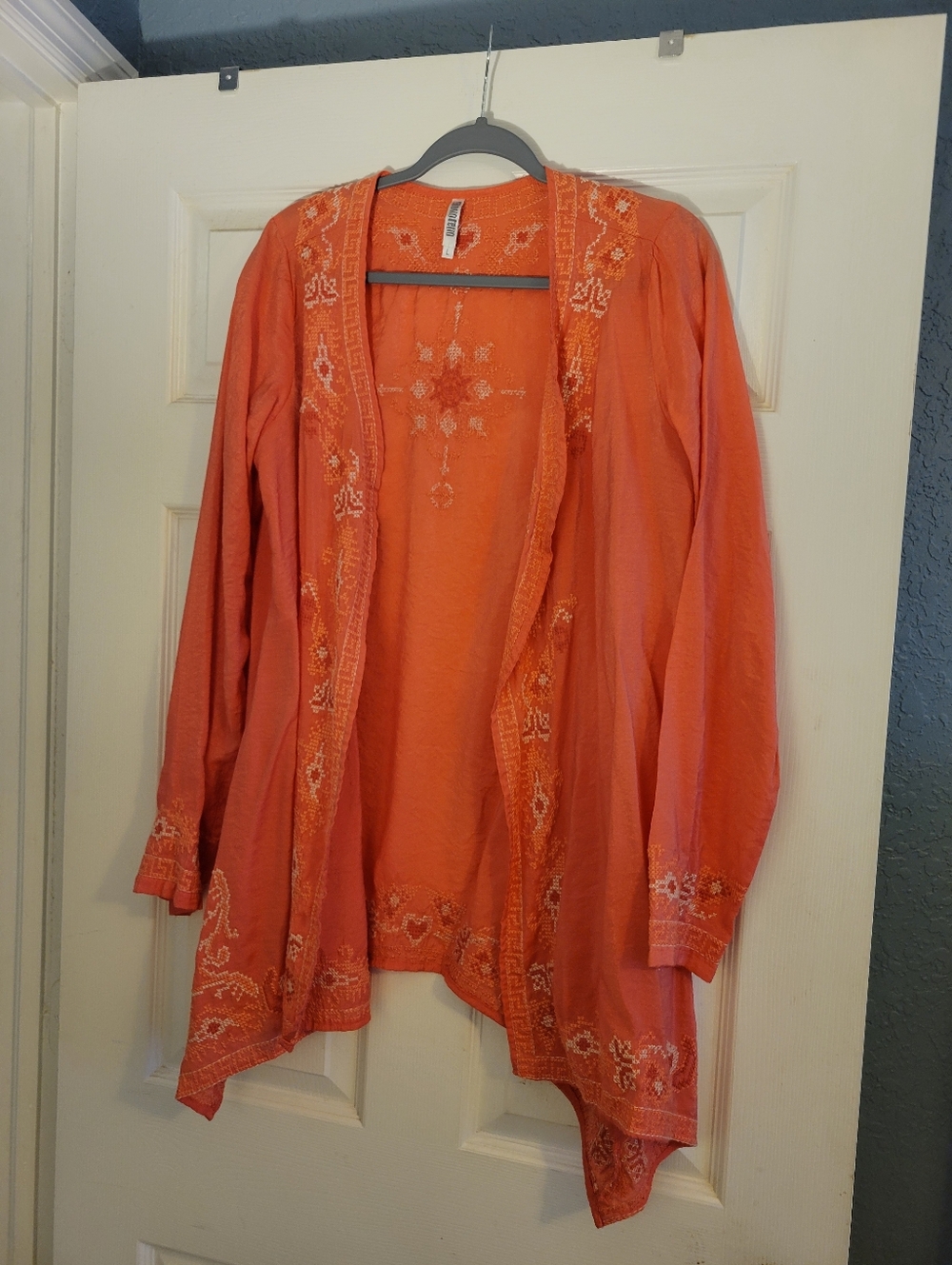 Monoreno Coral Open Front Cardigan Beachy Embroidered Swimsuit Coverup Size L